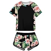 Idgreatim Girls Rashguard Swimsuit 2 Piece Short Sleeve Bathing Suit UPF 50+ Sun Proction Swimwear Size 8-12 T
