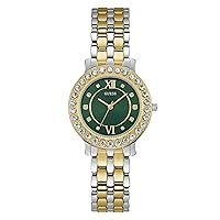GUESS Women's 34mm Watch - Two Tone Bracelet Green Dial Two Tone Case