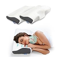 Derila Cervical Memory Foam Pillow | The Ergonomic Side, Back, Stomach Sleeper Pillows for Neck and Shoulder Pain. Contoured Improves Sleep (2 Pillows)