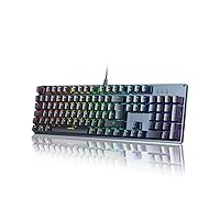 Mechanical Gaming Keyboard RGB Backlit 105 Keys UK Layout Rollover, Blue Switches Customizable Key with 12 LED RGB Color Modes, 7 Levels Brightness and Speed Adjustment, USB Wired for PC Gamers