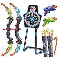 SpringFlower 2 Bow and Arrow Sets with LED Light-up,2 Foam Dart Guns for Kids 5 6 7 8 9 10+ Years Old, Archery Set with Standing Target for Boys & Girl, Ideal Gift