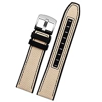 22mm Canvas Rubber Watch Strap Men Wrist Band Bracelet for MIDO M038/M038431A Series Soft Watchbands (Color : Khaki Silver, Size : 22mm)