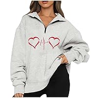 Oversized Sweatshirts for Women Heart Graphic Pullover Half Zip Athletic Fit No Hood Sweatshirt Trendy Y2K Shirts