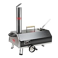 Pizza Oven Outdoor, 12inch Semi-Automatic Rotatable Pizza Ovens, Portable Stainless Steel Wood Fired Pizza Oven Pizza Maker with Built-in Thermometer Pizza Cutter Carry Bag (Black trapezoid)
