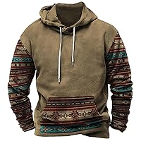 Mens Fashion Hoodies Sweatshrits Lightweight Western Aztec Ethnic Hooded Casual Long Sleeve Vintage Pullover Blouse