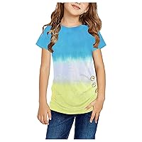 Top for Toddler Rainbow Kids Girls Sleeve Tie-Dyed Short Printed Child Girls Tops Baby Shirt