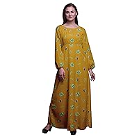 Bimba Printed Women's Long Sleeve Flared Dress Maxi Dress Elastic Waist Gown