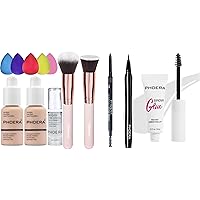 PHOERA Foundation Makeup for Wome Full Coverage Foundation Set,PHOERA Eye Makeup Kit, Include Eyebrow Pencil,Eyeliner and Eyebrow Gel Clear,Face Primer Foundation Brush Powder Brush