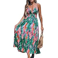 CUPSHE Women's Maxi Dress V Neck Abstract Cutout Slit Sleeveless A Line Casual Long Summer Dress