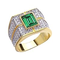 10K 14K 18K Real Gold 1ct Mens Emerald Ring Emerald Cut Emerald Engagement Rings for Men Best Gift for Husband Boyfriend Dad Size #4-15