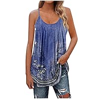 Sleeveless Tunic Tops，Womens Spaghetti Strap Tank Top Sexy Camisole Scoop Neck Shirts Cami Top Beach Flowy Blouse