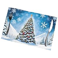 (Christmas Trees) Set of 6 Placemat, Holiday Banquet Kitchen Table Decoration Flower Mats, Waterproof, Easy to Clean, 12 X 18 Inches