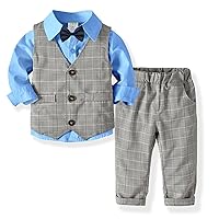 Boys Sweatsuits Sets 12 14 Toddler Baby Kids Boy 3PCS Clothes Set Bowtie Gentleman Vest Infant Boy (Blue, 4-5 Years)