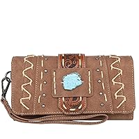 Montana West Womens Leather Wallet Clutch Western Tooled Studded w Haire (Coffee Studded Floral Applique)