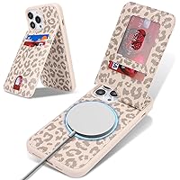 Ｈａｖａｙａ for iPhone 15 pro Wallet case magsafe Magnetic iPhone 15 pro case with Card Holder Back with Stand Leather Phone case for Women and Men-Off White Leopard Print