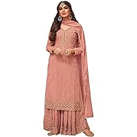 Heavy Faux Georgette With Embroidery Work Indian Pakistani Salwar Kameez Palazzo Suit (Choice 3, Customize Stitch)