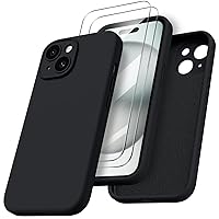 ORNARTO Compatible with iPhone 15 Case Shockproof with Screen Protectors, Waterproof Liquid Silicone Rubber Full Cover Protective Case for iPhone 15 6.1 inch-Black