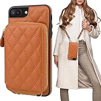 Bocasal Crossbody Wallet Case for iPhone 7/8 Plus, RFID Blocking PU Leather Zipper Handbag Purse Flip Cover, Kickstand Folio Case with Card Slots Holder Wrist Strap Lanyard 5.5 Inch (Brown)