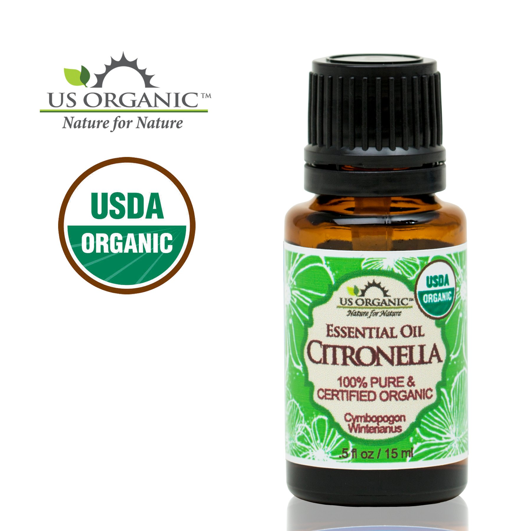 US Organic Citronella Essential Oil, USDA Certified, 100% Pure, 15 ml, Improved caps and droppers – Used for Skin Care, Many DIY Projects Like Candle Making and Much More