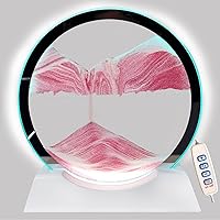 Sand Art Liquid Motion with Light White Wood Base Moving Sand Art Round Glass Flow Sand Painting 3 Color Changing Deep Sea Sandscape Table Lamp for Desk Toys Home Decor Creative Gift(Pink)