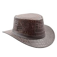 DR505 Leather Hat Detachable Chin Strap Croc Print Brown