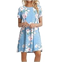 Women's Summer Dresses Fashion Casual Printed Round Neck Short Sleeve Mid Waist Loose Pullover Dress Dresses