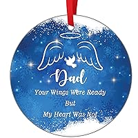 Dad Memorial Ornaments Loss of Loved One Sympathy Ornament in Memory of Father Christmas 2021 Christmas Daddy in Heaven Ornament Christmas Tree Decoration Ceramic Hanging Ornament Xmas Gift