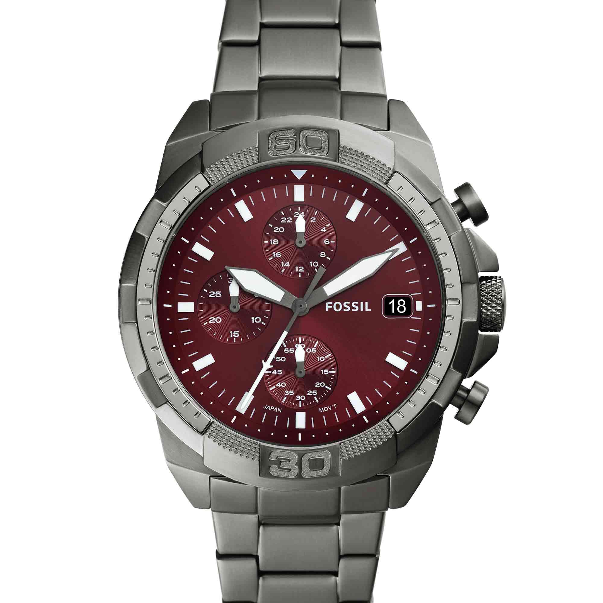 Fossil Bronson Men's Watch with Stainless Steel Bracelet or Genuine Leather Band, Chronograph or Three-Hand Analog Display