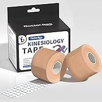 Kinesiology Tape, Precut Strips (2 Rolls), Waterproof Cotton Elastic Athletic Tape Free, Precut 2inch x 10 inches, 16ft/Rolls Elastic Medical Tape for Muscle, Knee Support and Injury Recovery(Beige)