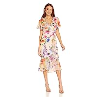 Adrianna Papell Women's Floral Faux Wrap Ruffle Dress
