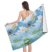 (Dragonfly Lotus) Highly Absorbent Quick Dry Premium Towel for Bathroom Spa Gym Hotel Shower Towel for Daily Use