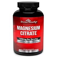 Pure Magnesium Citrate Capsules - 1300mg Magnesium Supplement with Elemental Magnesium - 120 Vegetarian Capsules
