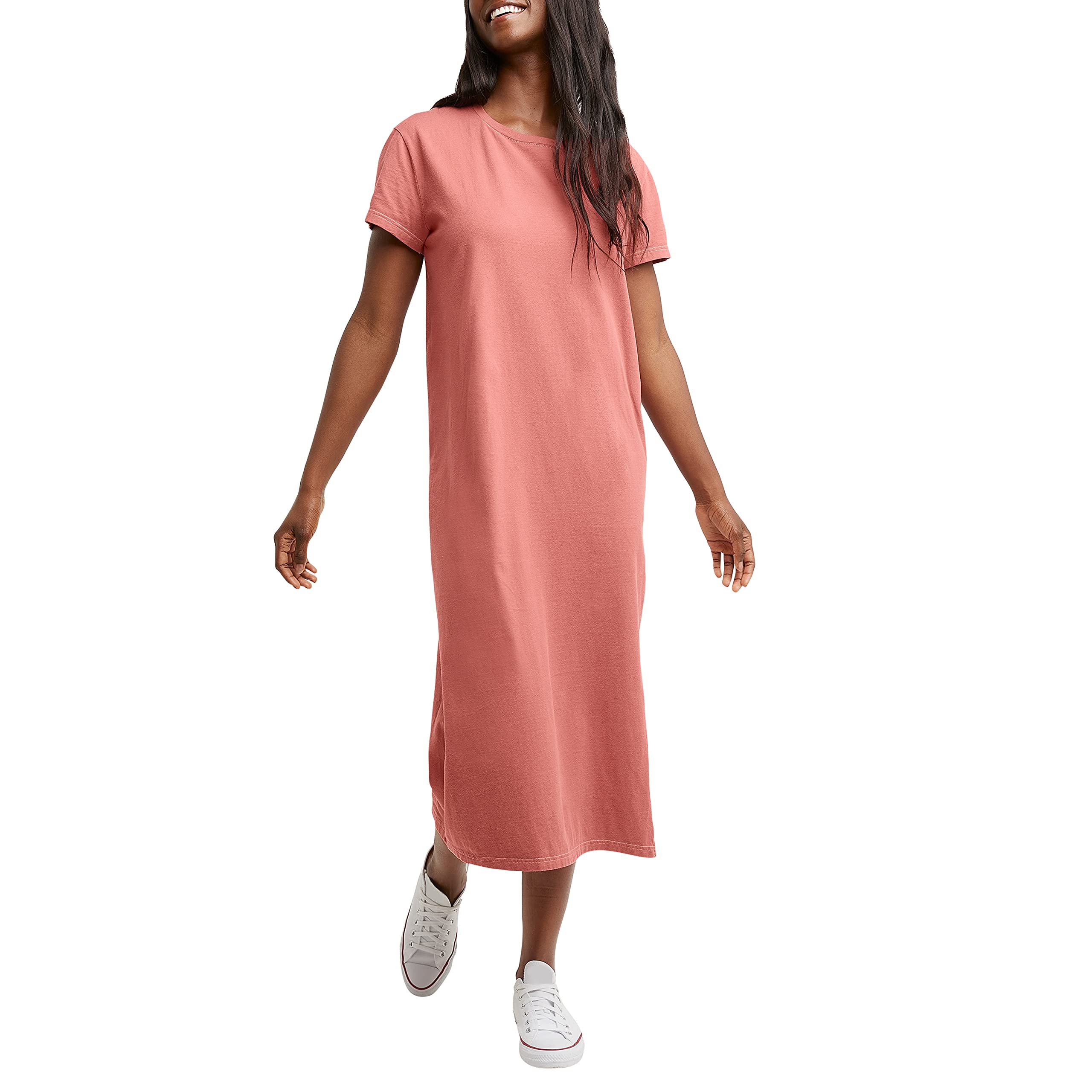 Hanes Originals Women's Garment Dyed Midi Dress, 100% Cotton Vintage Wash Ankle-Length Dress