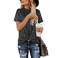 Blooming Jelly Womens Leopard Print Tops Short Sleeve Round Neck Casual T Shirts Tees