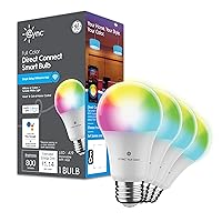 GE CYNC Smart LED Light Bulbs, Color Changing, Bluetooth and Wi-Fi Enabled, Alexa and Google Assistant Compatible, A19 Light Bulbs (4 Pack), 9.5 W
