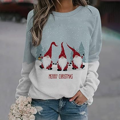 Christmas Sweaters for Women Fashion Leisure Graphic Print Long Sleeve Shirts Cute Tops Crewneck Sweatshirt Xmas Gift