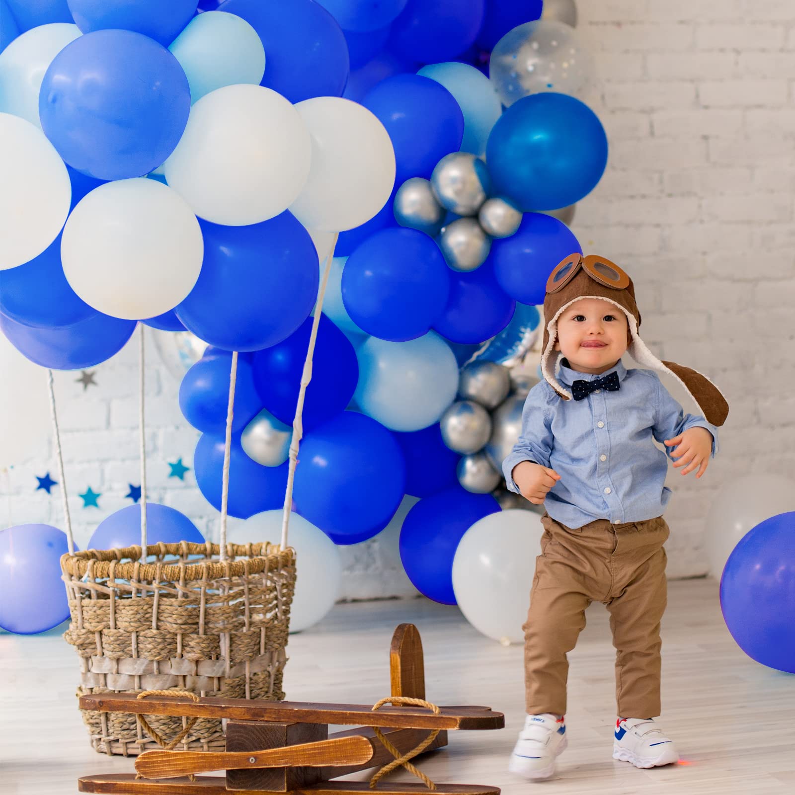 RUBFAC 129pcs Royal Blue and White Balloons Different Sizes 18 12 10 5 Inch for Garland Arch, for Birthday Party Graduation Wedding Baby Shower Baseball Nautical Party Decoration