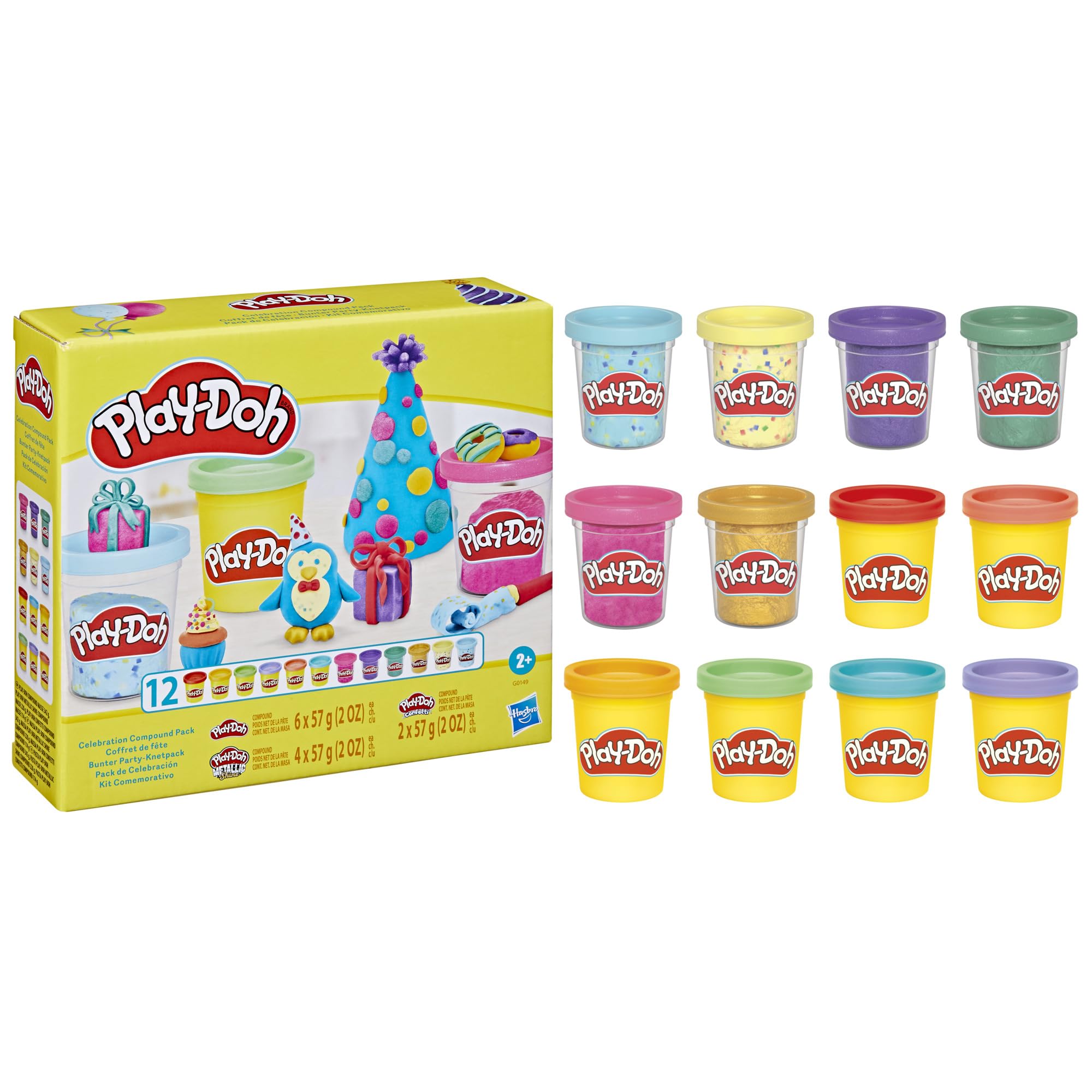 Play-Doh 12 Pack Celebration Compound, Includes Confetti & Metallic Shine, Assorted Colors, Kids Arts & Crafts Toys for 3 Year Olds & Up, Party Favors