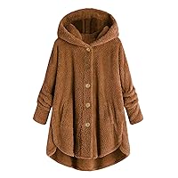 Women Hooded Cardigan Fuzzy Jacket Winter Open Front Fleece Coat Outwear with Pockets