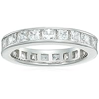 Amazon Essentials Platinum-Plated Sterling Silver Infinite Elements Cubic Zirconia Channel Princess-Cut All-Around Band Ring (previously Amazon Collection)