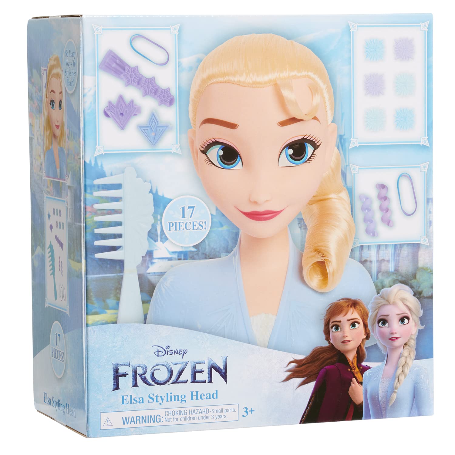 Disney Frozen 2 Elsa Styling Head, 17-Pieces Include Wear and Share Accessories, Blonde, Hair Styling for Kids, by Just Play