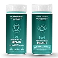 Iwi Life Brain & Heart Omega-3 Bundle, 30 Servings, Vegan Plant-Based Algae Omega 3, Krill & Fish Oil Alternative, No Fishy Aftertaste