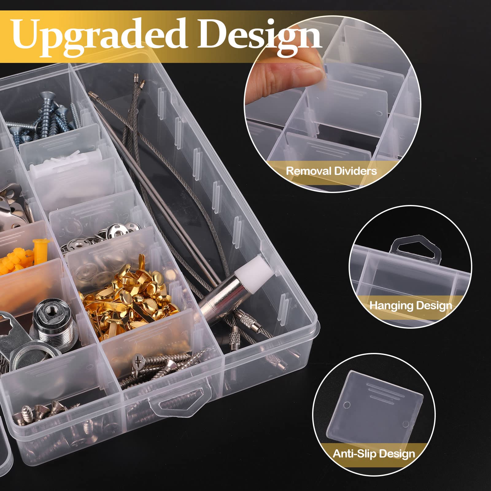 2 Pack 24 Grids Clear Plastic Organizer Box, Storage Container with Adjustable Divider, Craft Organizers and Storage Bead Storage Organizer Box for DIY Jewelry Tackles with 2 Sheets Label Stickers