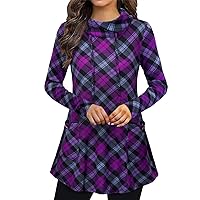 Bulotus Women's Long Sleeve Cowl Neck Casual Tunic Tops with Pockets