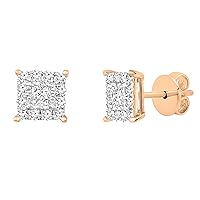 Dazzlingrock Collection 0.25 Carat (ctw) Princess & Round Diamond Ladies Square Shape Stud Earrings 1/4 CT, Available in 10K/14K/18K Gold & 925 Sterling Silver