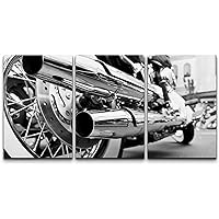 wall26 Canvas Print Wall Art Set Black & White Details of Motorcycle Transportation Vehicles Photography Realism Modern Scenic Relax/Calm Dark for Living Room, Bedroom, Office - 16