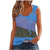 Ladies Sleeveless Vest Tops Womens Crew Neck Tank Top Metal Buckle Tank Tops Blouse Colorblock Shirt Strap Camisole
