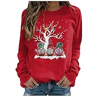 Christmas Long Sleeve Shirts For Women Classic Crew Neck Solid Xmas Tops Casual Oversized Sweatshirt Pullovers