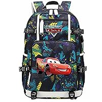 Student Large Capacity Laptop Bagpack with USB Charging Port-Teen Lightning McQueen Bookbag Classsic Daypack