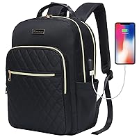 Modoker 15.6 Inch Laptop Backpack, Quilted Work Backpack for Women Bookbag Teacher Backpack with USB Charging Port, Travel Backpack Purse for Women Nurse, Black